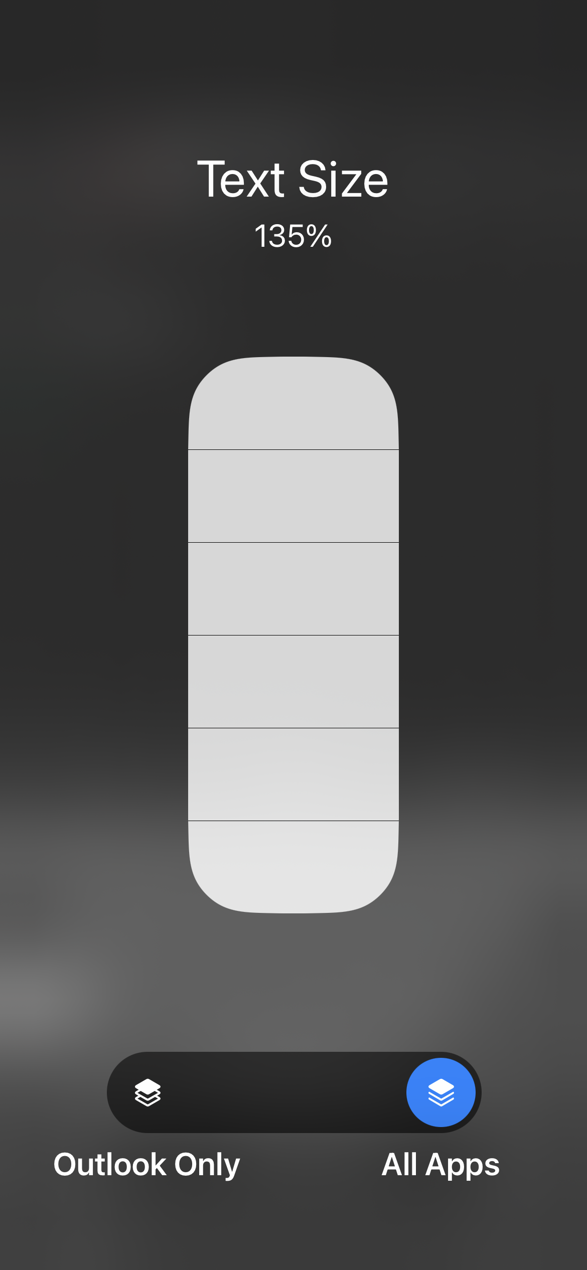 screenshot of text size settings from within control centre on iOS 16