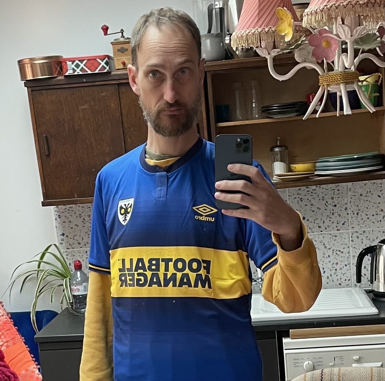 Photo of me (Adam Procter) wearing new AFC Wimbledon home shirt for start of 23/24 season