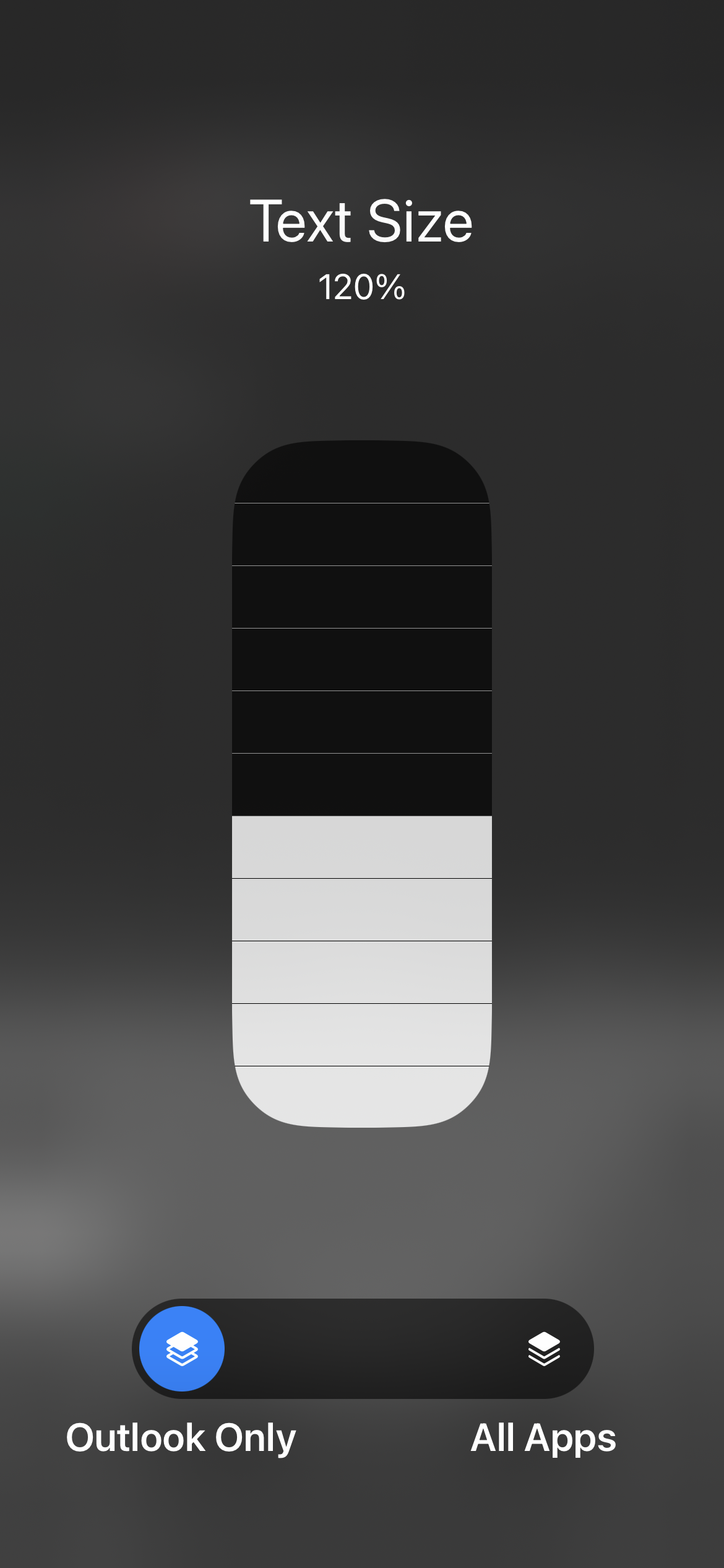 screenshot of text size settings from within control centre on iOS 16