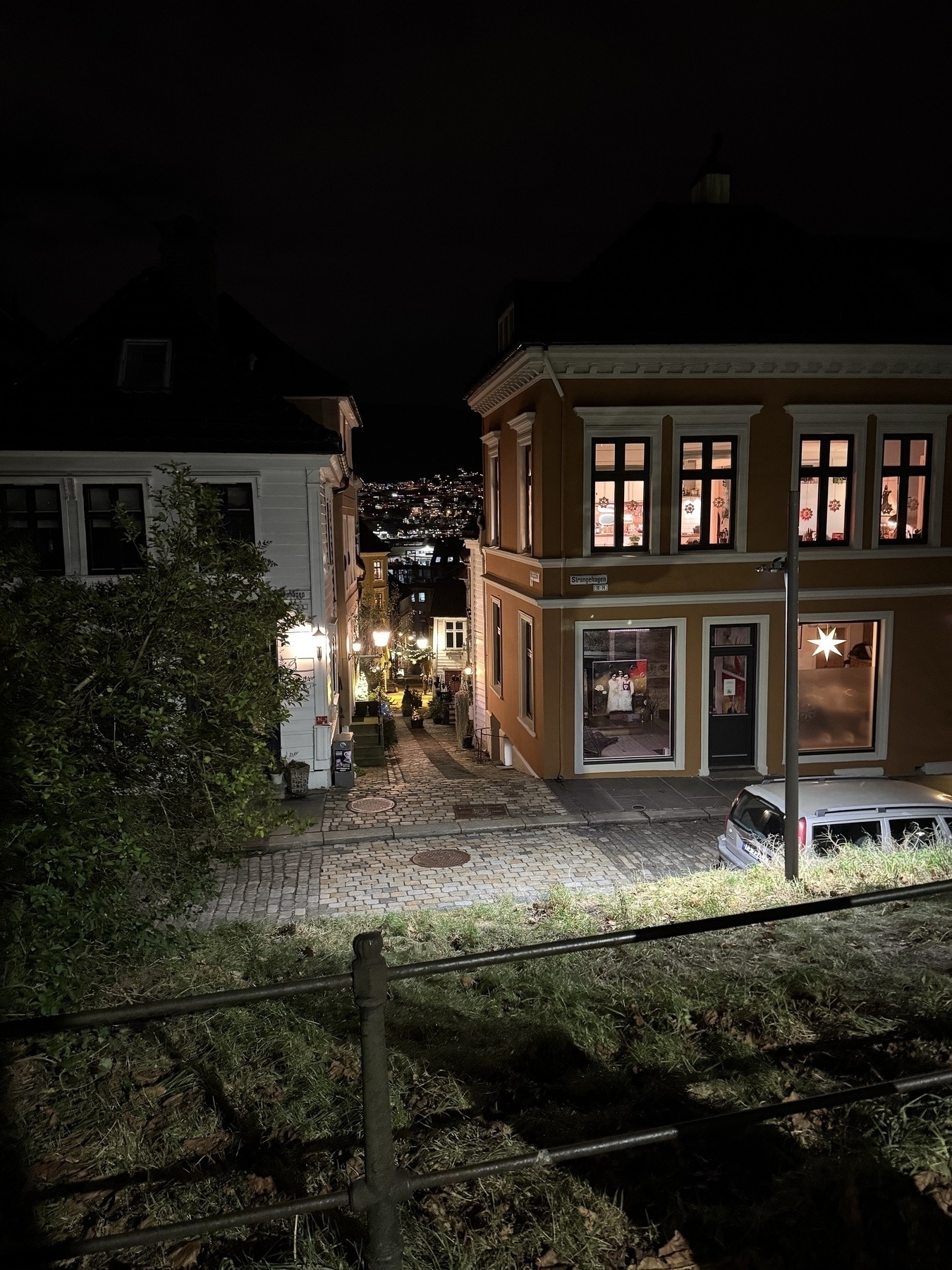 Quaint Bergen Alley at night 