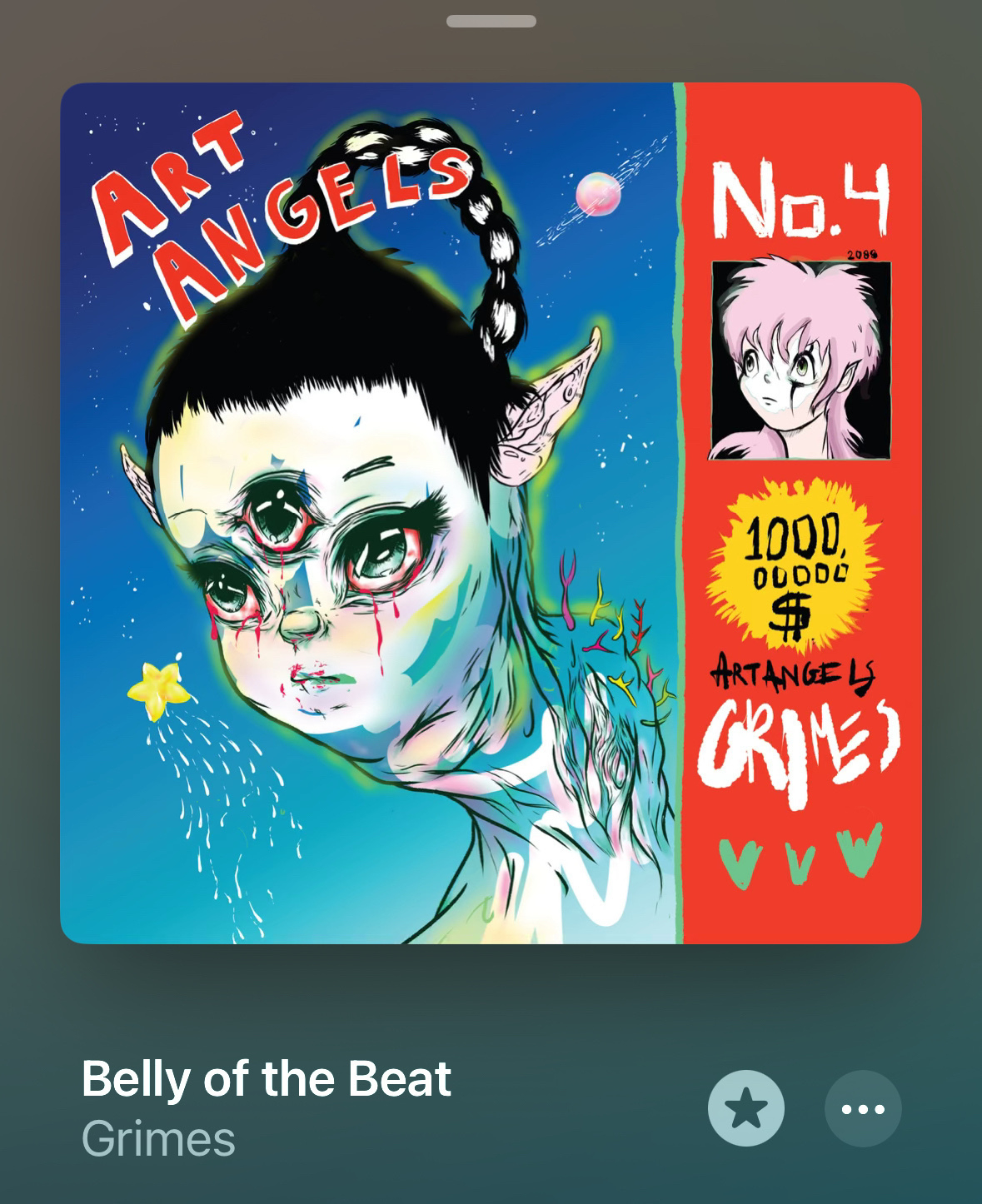 An album cover featuring a fantastical creature with multiple eyes and elf-like ears, alongside vibrant text and colorful illustrations.